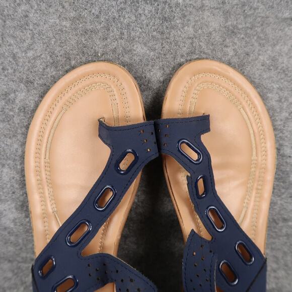 Casual Shoes Womens 7 Sandals Slip On Toe Loop Blue Comfort Flats Slides - Picture 7 of 10